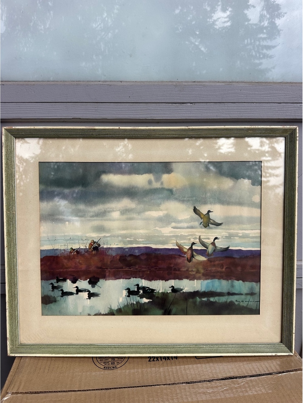 Roy M Mason Three Mallards Duck Hunting Framed Art Print Vintage 23x18